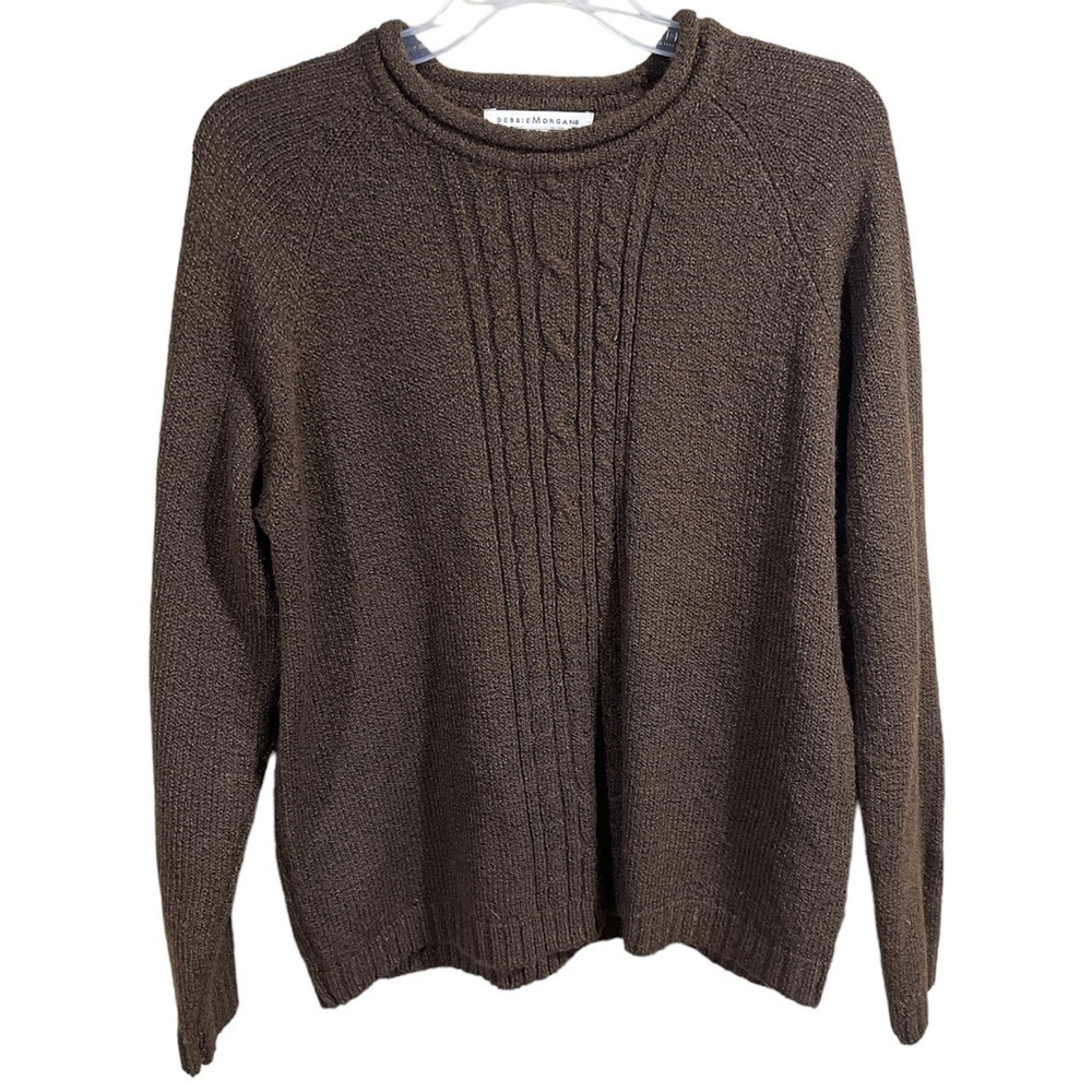 Debbie Morgan Brown Cable Knit Crewneck Sweater Vtg Texture Acadia Gorpcore XL